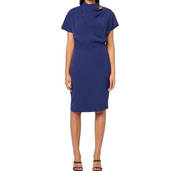 Black Halo Dresses & Skirts - Black Halo Womens Blue Solid  Sheath Dress Size 14 Elegant Office